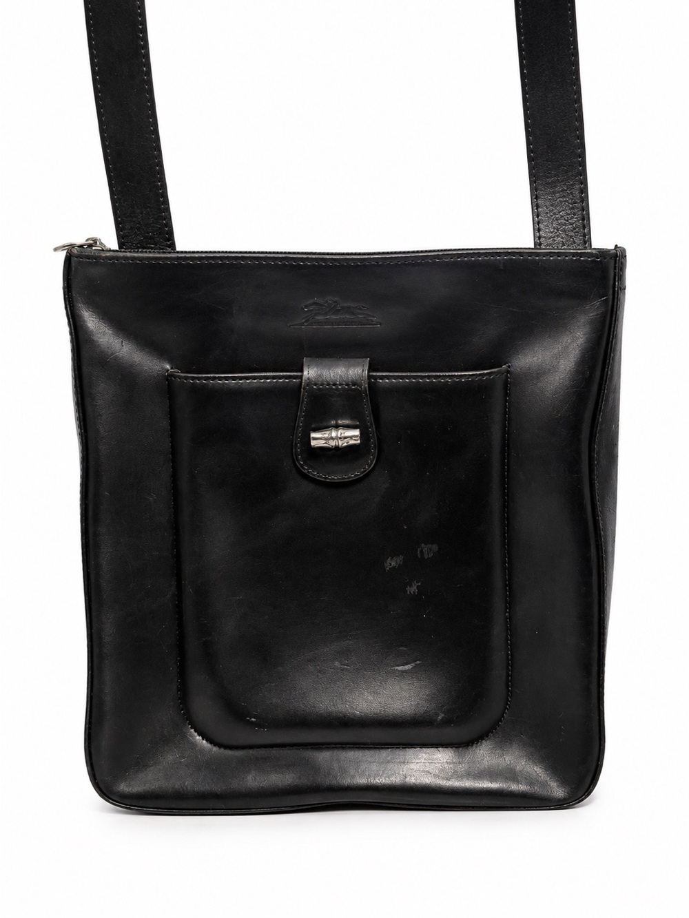 Vintage Longchamp Roseau Crossbody Messenger Bag | Silver Bamboo Toggle